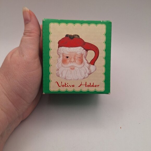 VINTAGE FAVORITE THINGS WINKING SANTA CLAUS VOTIVE HOLDER IN MY CAP TEALIGHT NIB - Picture 9 of 13